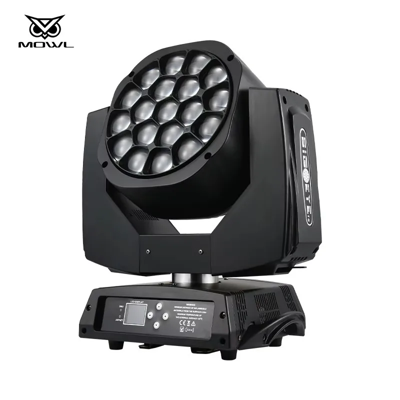 Фото Светодиодный прожектор 19x15W Big Bee Eye с эффектом движущейся головы, 4-в-1 RGBW, бесшумный, с зумом, для дискотек, баров, клубов, сцен №5