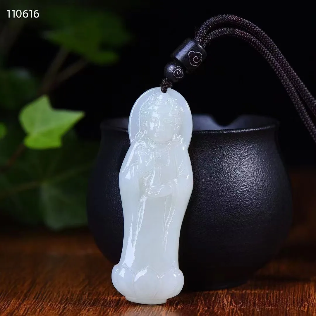 Натуральный 100% настоящий белый hetian нефрит карниз Гуаньинь драгоценность