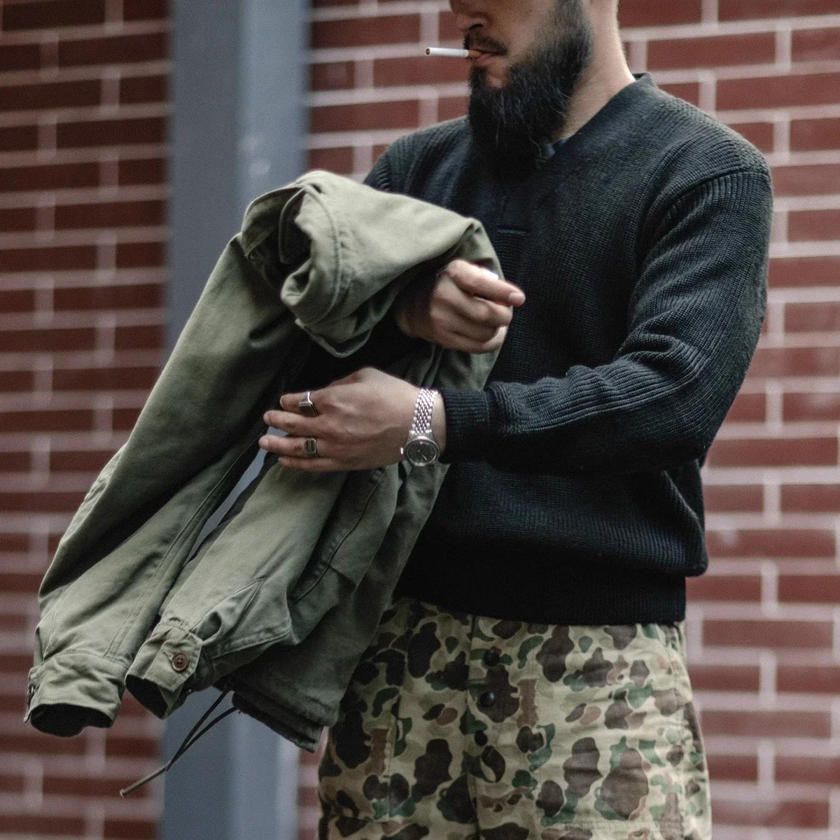 Bronson WWII USAAF Type A-1 Mechanic Sweater Men Heavyweight V-Neck Knit Jumper