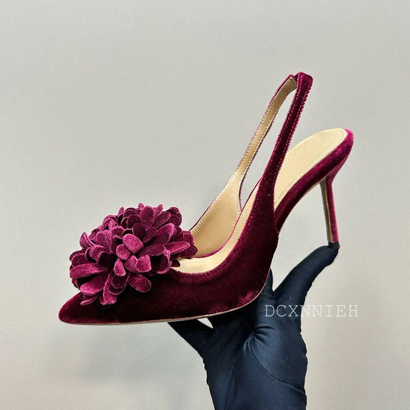 Вельветовые туфли-лодочки на тонком высоком каблуке для подиума женские