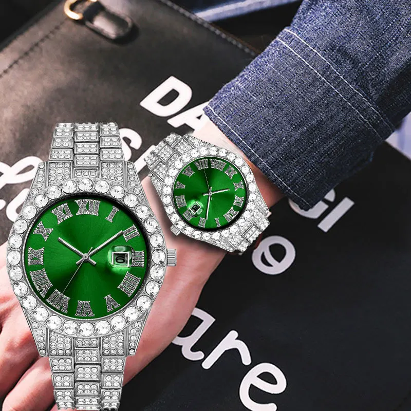 

LCED Out Men Watch Luxury TOP Brand Full Diamond Calendar Roman Digital Waterproof Hip Hop Male Quartz Wristwatches Relogio Gift
