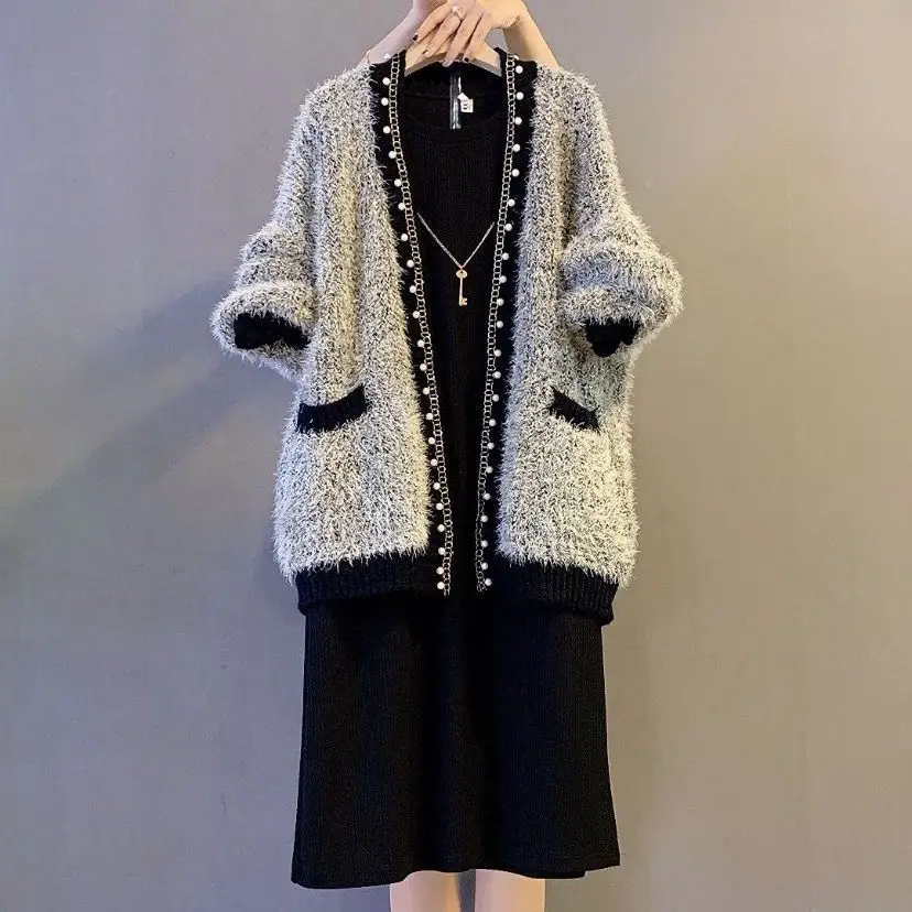 Женская одежда большого размера декоративный свитер с бусинами для ногтей