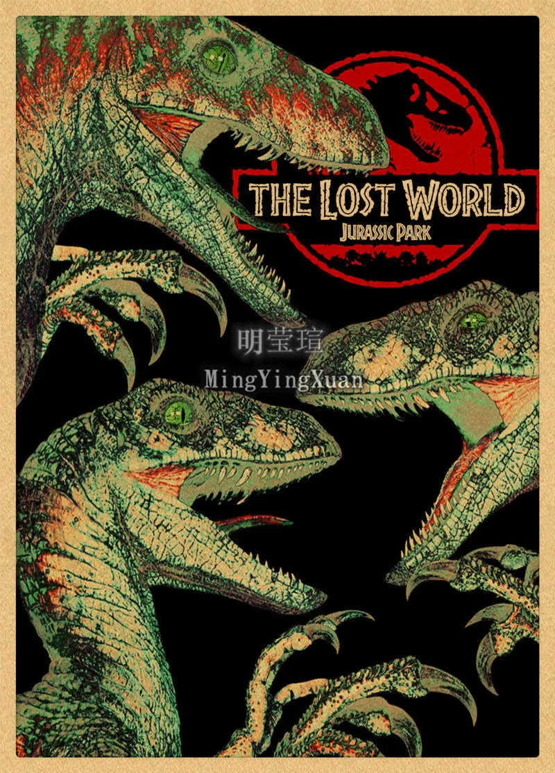 Плакат по мотивам фильма Парк Юрского периода динозавр мир ретро крафт-бумага