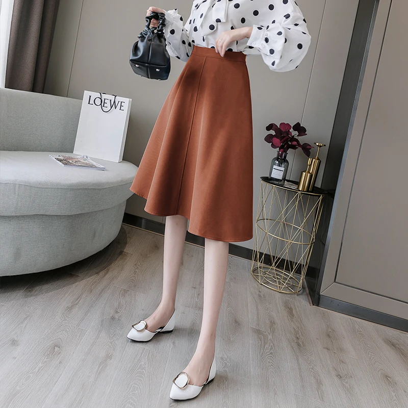 

Retro Wide Hem Skirt 2022 High Waist Korean Style Retro Simple Skirt Women's Large Swing Skirt OL
