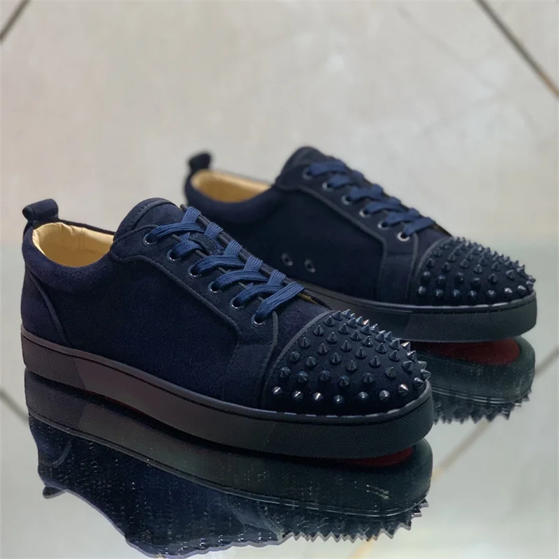 

High Quality Trend Men's Blue Frosted Rivet Low Top Red Casual Sport Women's Simple Atmospheric Driving Spikes