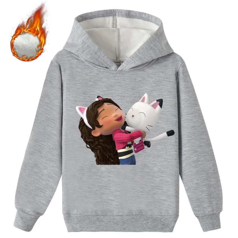 

2022 Winter Gabby Cats Hoodie Kids Cartoon Gabbys Doll House Costumes Baby Girls Warm Fleece Velvet Coats Boys Hoody Sweatshirts