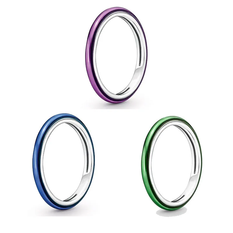 

Женское Сверкающее кольцо из серебра 925 пробы, с фиолетовым и зеленым и синим камнем, модные ювелирные украшения в европейском стиле для сва...