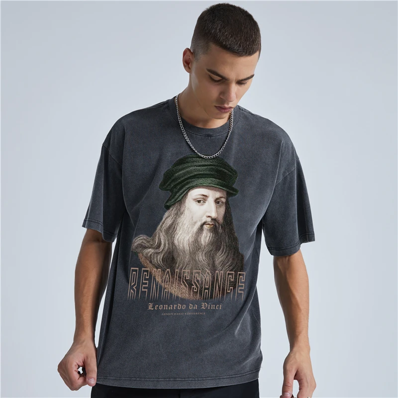 

Рубашки Colorich Da Vinci, винтажные мужские стильные повседневные футболки, большие хлопковые футболки в стиле хип-хоп с короткими рукавами и графическим рисунком