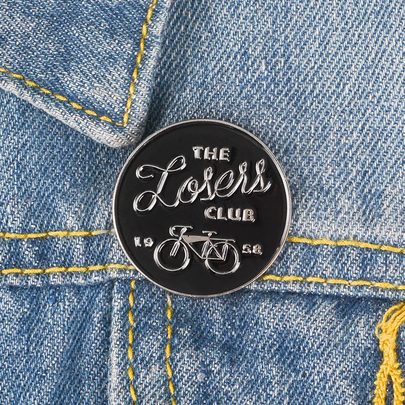 

The Loser Club Pins Quote Book Stephen King Brooches Black Round with Bick Enamel Pin Badge Halloween Brooch Gift for Friends