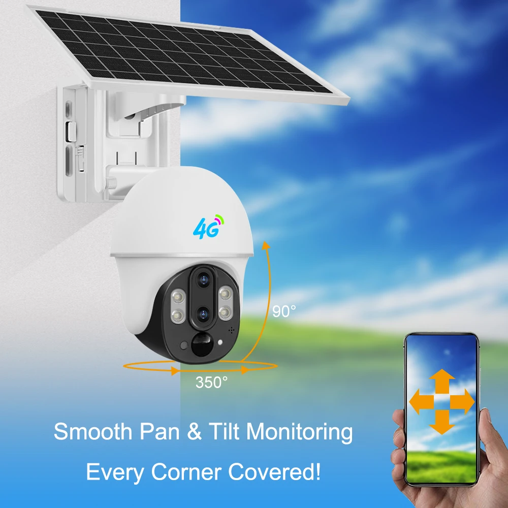 

5MP 10X Zoom 4G Sim Card Battery Powered Security Camera Dual Lens 4G Outdoor Camera With 7W Solar Panel 8000mAh Battery V380Pro