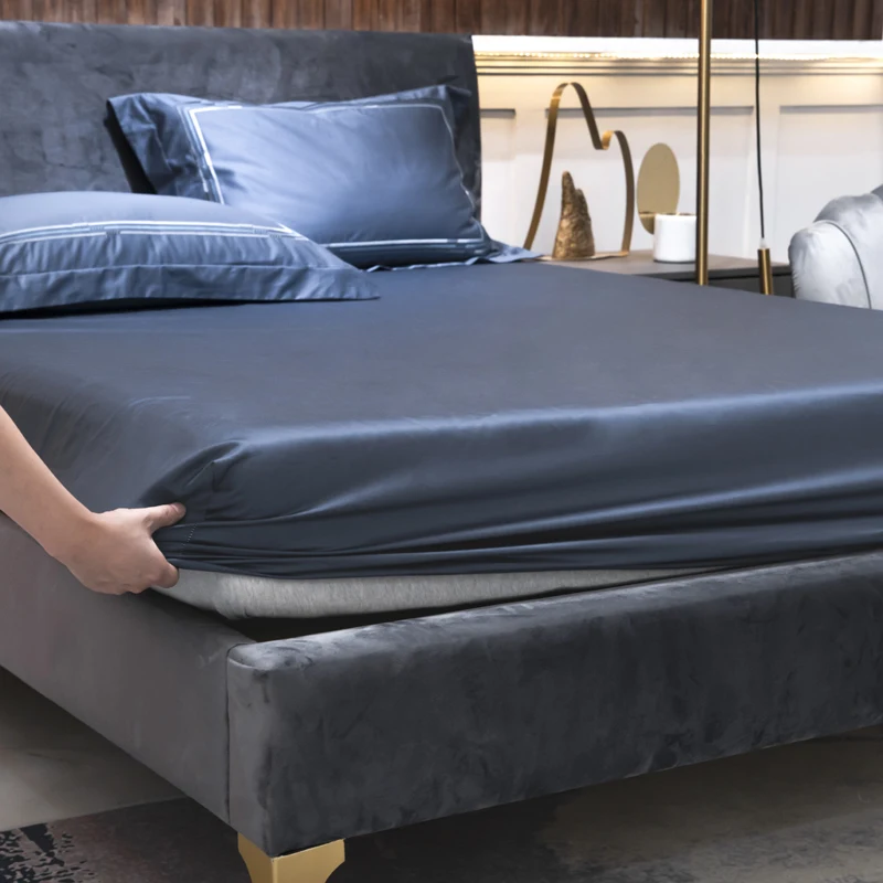 

UPzo Solid Color Emulation silk Bed Sheet Thicken Cool Fitted Sheet Elastic Bed Linen Mattress Cover Summer Bedding Bedspread