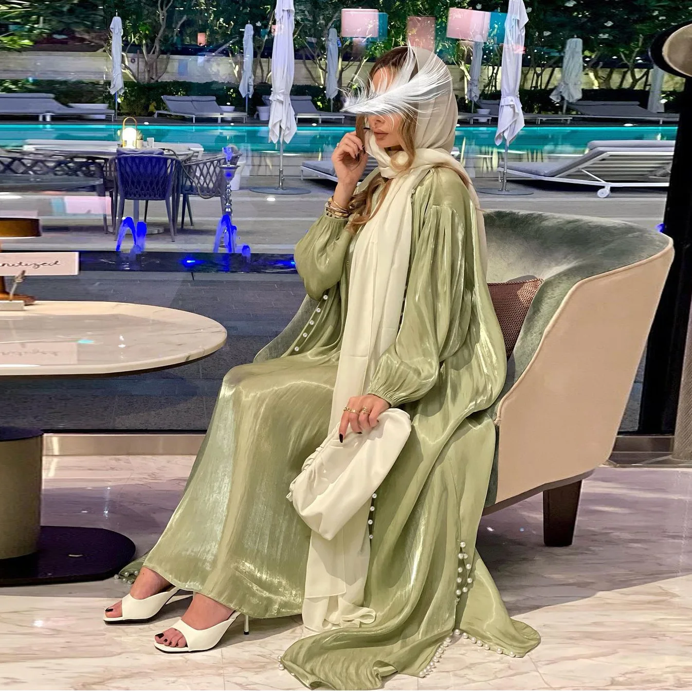 Morocco Caftan Muslim Abaya Women Dress 2 Piece Set Abayas Gowns Dubai Arabic Silk Satin Kimono Cardigan Robe Outwear Autumn