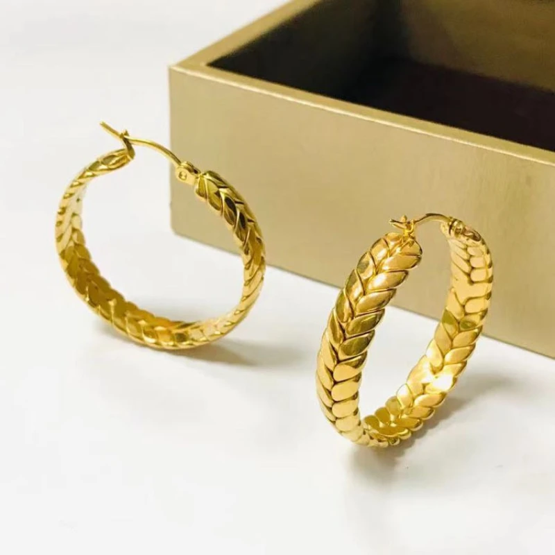 

2022 New Design Wheat Hoop Earrings Delicate Stud Earrings Stainless Steel 18k Gold Dubai Round Earrings Women's Party Gifts