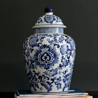 chinese retro blue and white porcelain vase storage tank handicraft decoration art flower ceramic vase general tank home decor