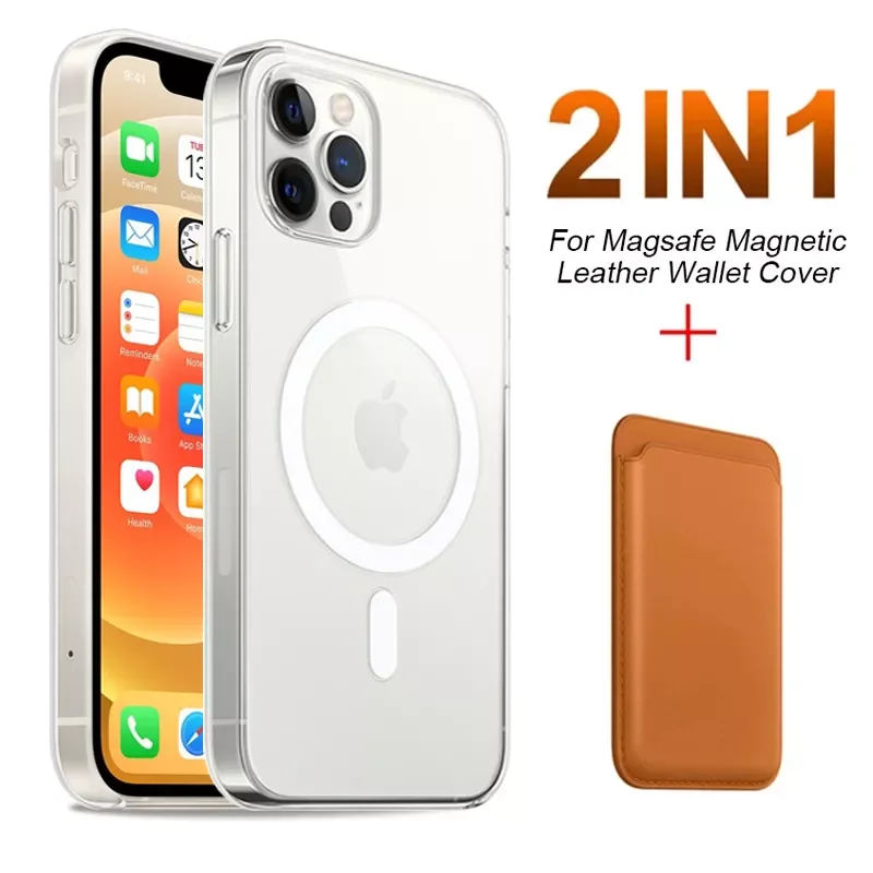 

Luxury Transparent Case For Magsafe Wireless Charging For iPhone 12 11 13 Pro MAX mini Card Holder Wallet Case
