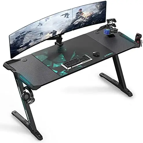 

Gaming Desk with Led Lights, 60 Inch Large RGB Gaming Computer Desk for Home Office Work Study Writing with Mouse Pad, Easy to A