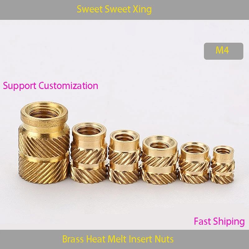 

SL Type Double Twisted Knurled Hot Melt Brass Injection Molding and Heating Formed Copper Thread Embedded Nut M4 50PCS