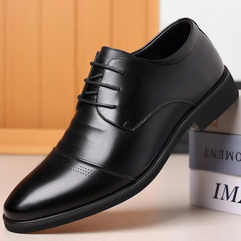 

Leather Shoes Men Genuine Leather Black Business Formal Wear Autumn Breathable British Casual High Sense Wedding Bridegroom Suit