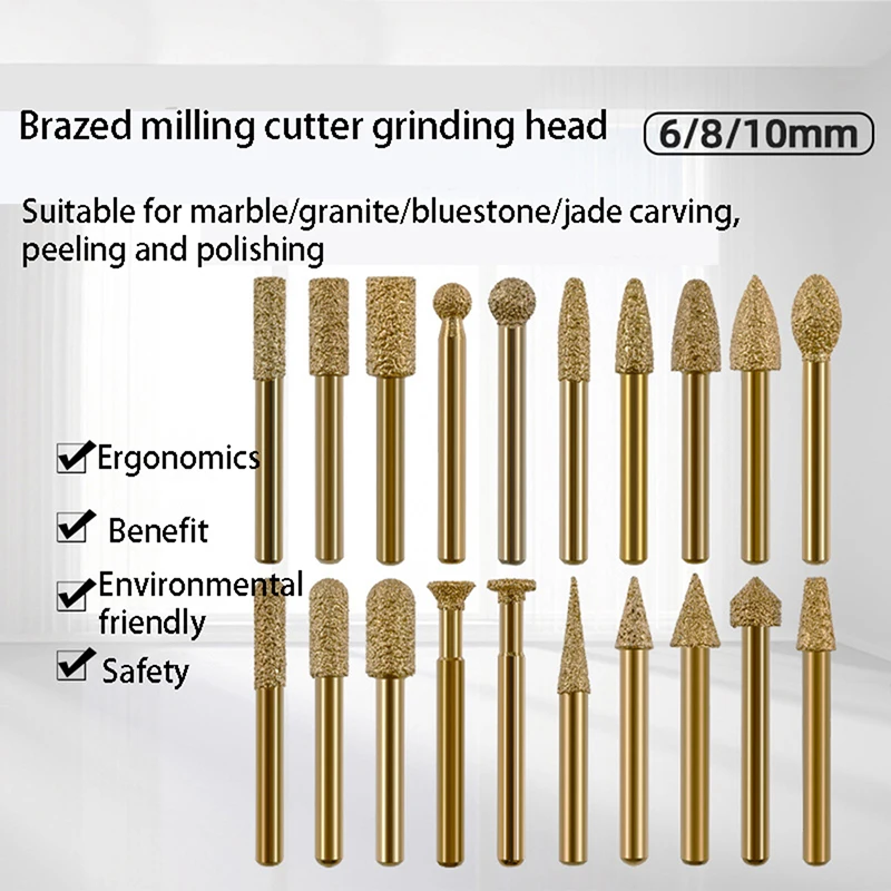 

6/8/10MM Vacuum Brazed Diamond Grinding Head Cast Iron polishing Carving Tools for Concrete Ceramics Materials Carved Grinding