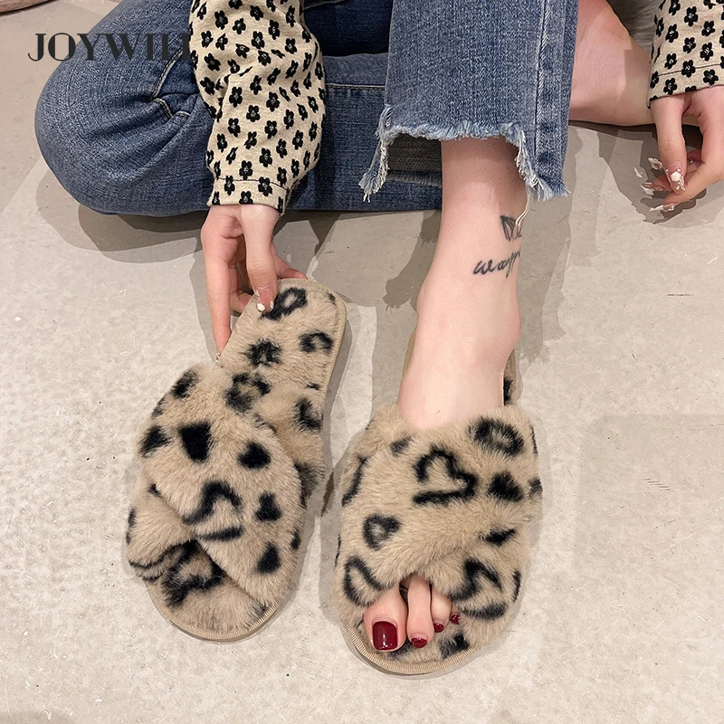 

Новинка 2022, зимние женские меховые тапочки JOYWILL, теплые женские пушистые тапочки из искусственного меха, модные домашние шлепанцы
