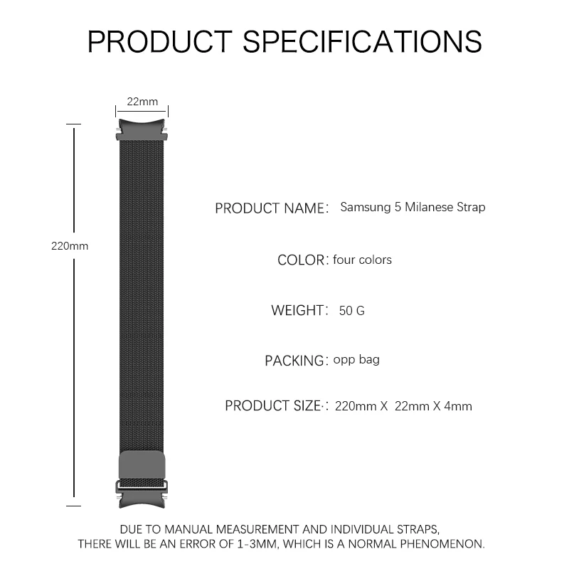 Milanese Loop Strap For Samsung Galaxy watch 5/4 44mm 40mm Bracelet Metal Watchband Accessories for Samsung Galaxy 5 pro 45mm