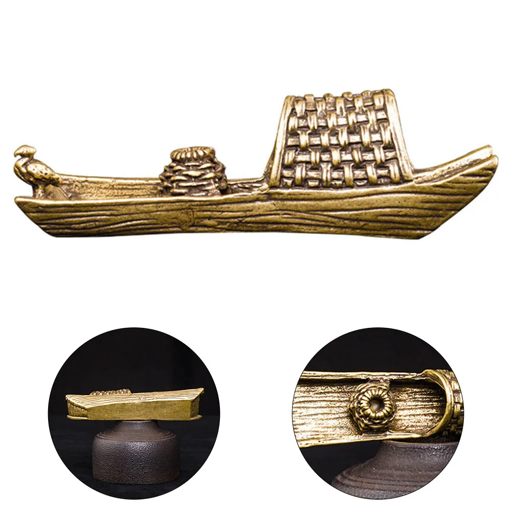 

Retro Brass Fisherman Bamboo Raft Fishing Bird Figurines Miniatures Study Desktop Ornament Home Decoration Incense Burner