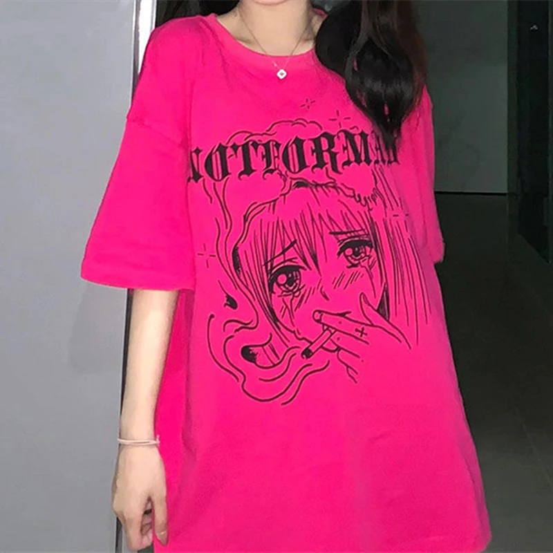 

Хлопковые футболки в стиле Харадзюку с красивыми розовыми красными аниме-девушками, Корейская японская кавайная одежда для подростков, топ...
