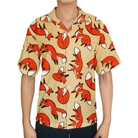 mens beach shirts retro summer fox print short sleeve shirt hawaiian leisure vacation tee tops hommes casual loose blouses