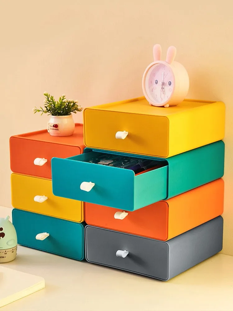 

Household Drawer Storage Box Home Office Desktop Plastic Cosmetics Dormitory Stackable Organizer