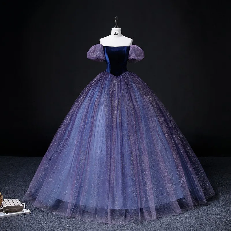 

Purple Gradient Quinceanera Dress New Puff Sleeves Quinceanera Dresses Off Shoulder Ball Gown Shiny Vestidos Robe De Bal