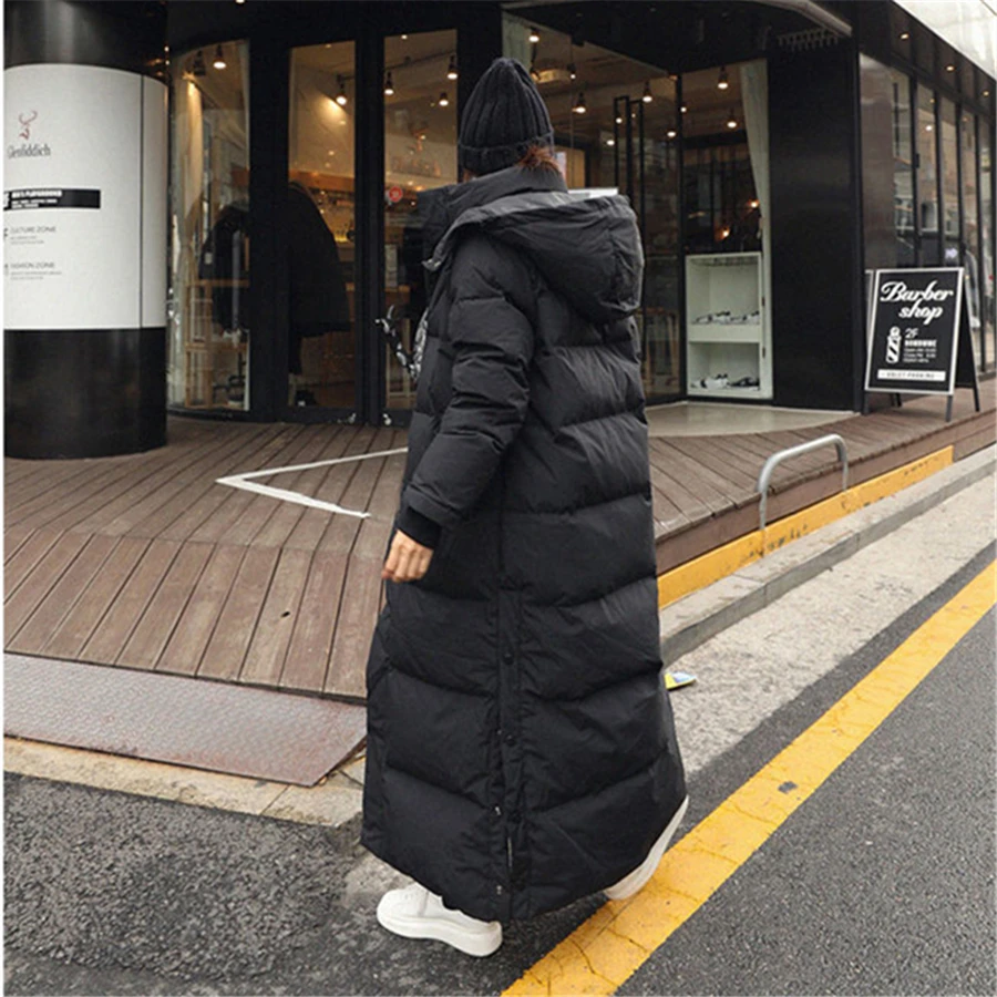Winter Hooded Cotton Padded Long Knee Coat Women Warm Thick Parkas Casual Outwear Loose Overcoat Snow Wear Windbreaker Jacket