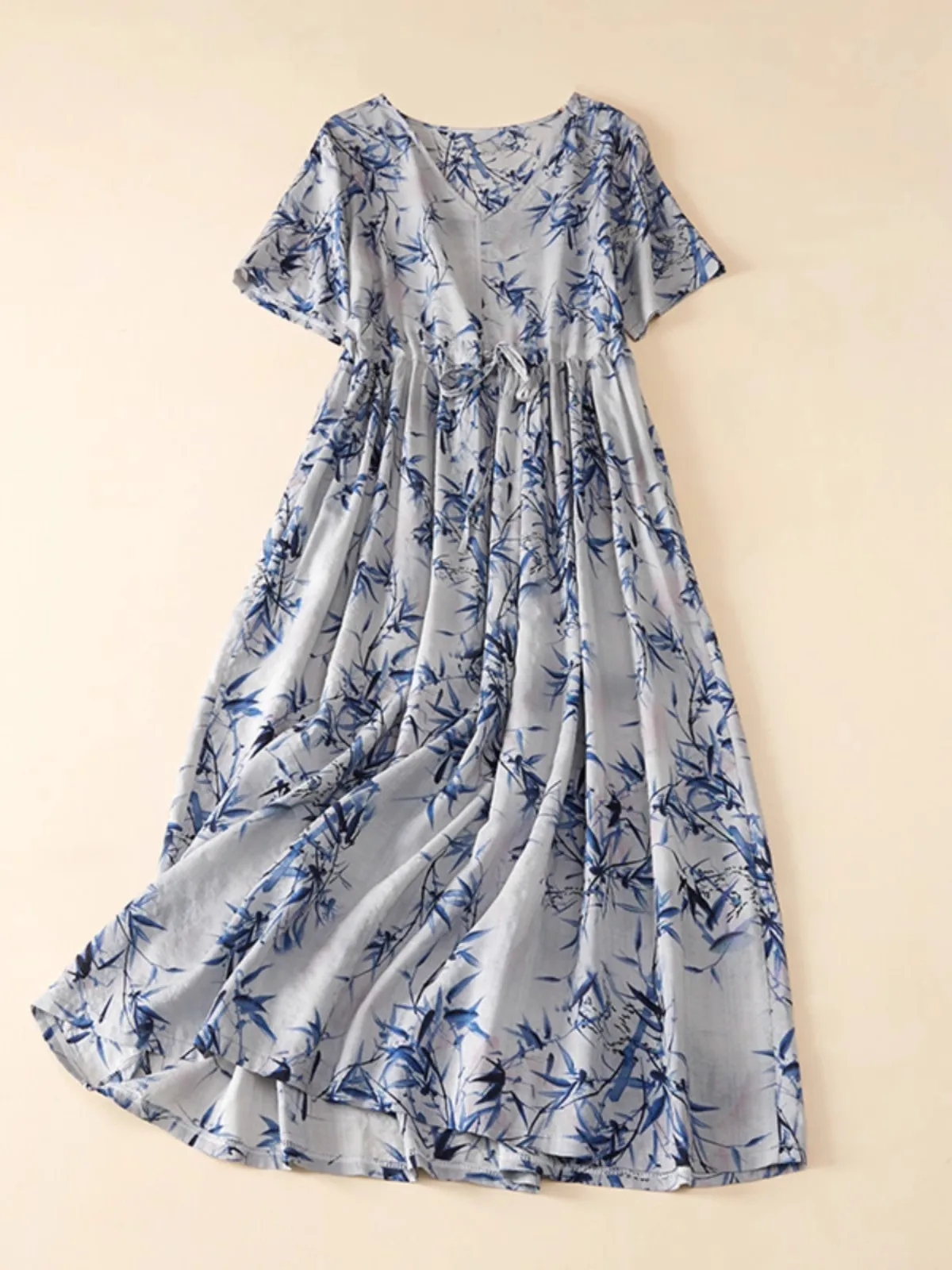 Винтажные женские длинные платья с принтом бамбуковых листьев новинка 2023 года
