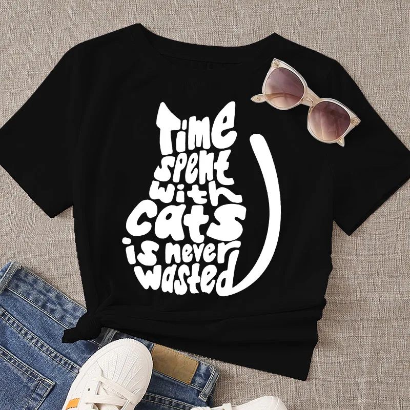 

Футболка женская повседневная с рисунком кошки и котенка