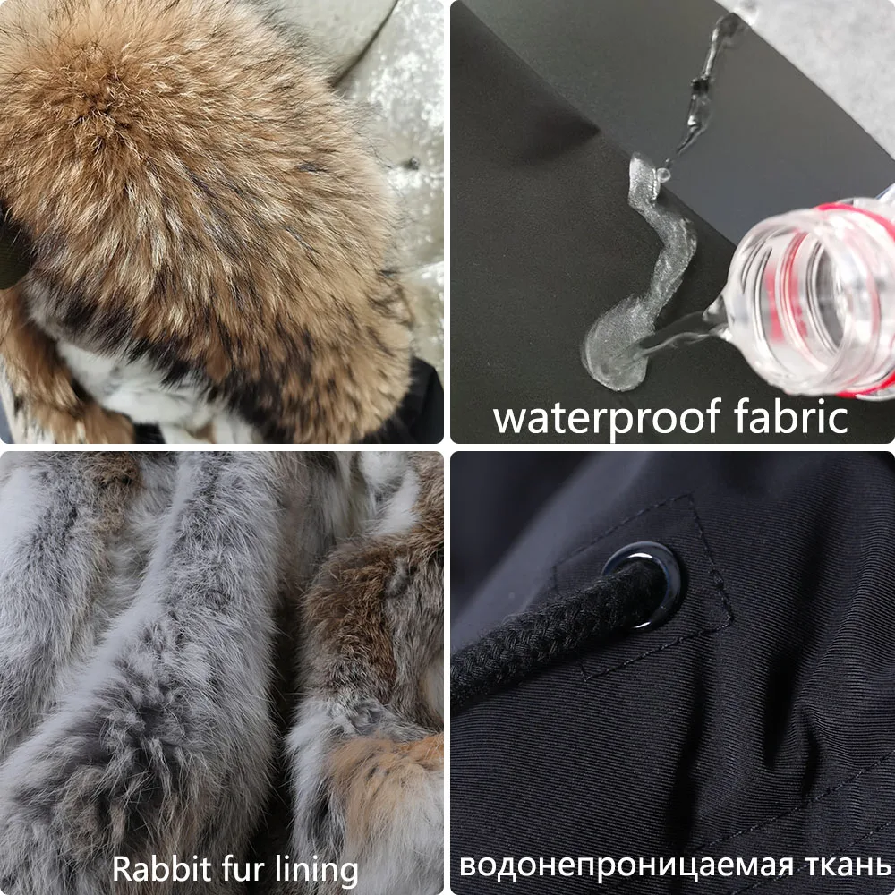 MAOMAOKONG Women Winter Casual Parkas Natural Raccoon Fur Collar Real Rabbit Fur Lining Short Jacket Thickening Ladies Warm Coat