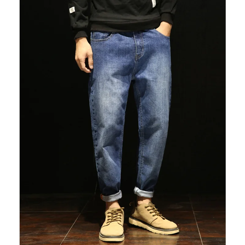 Men Clothing Autumn and Winter Straight Loose Cylinder Jeans Vintage Elastic Force Comfortable Blue Harun Trousers Female 2022