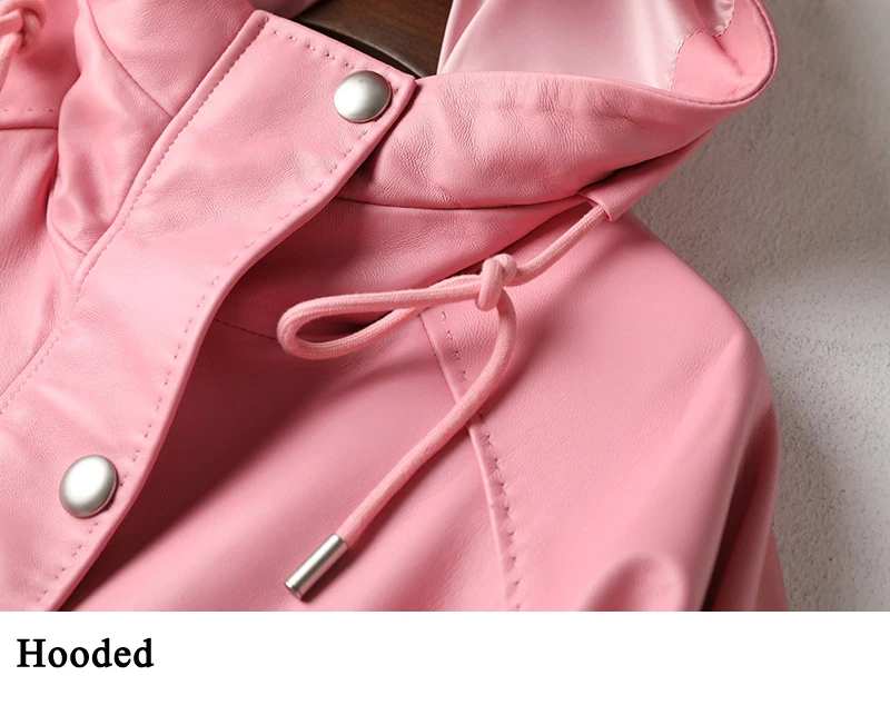 Куртка женская кожаная с капюшоном на осень/зиму 2024