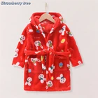 Детский флисовый Халат с капюшоном, с мультяшным принтом Зимний повседневный теплый пояс для маленьких мальчиков и девочек, детский халат, длинная одежда для сна, пижамы