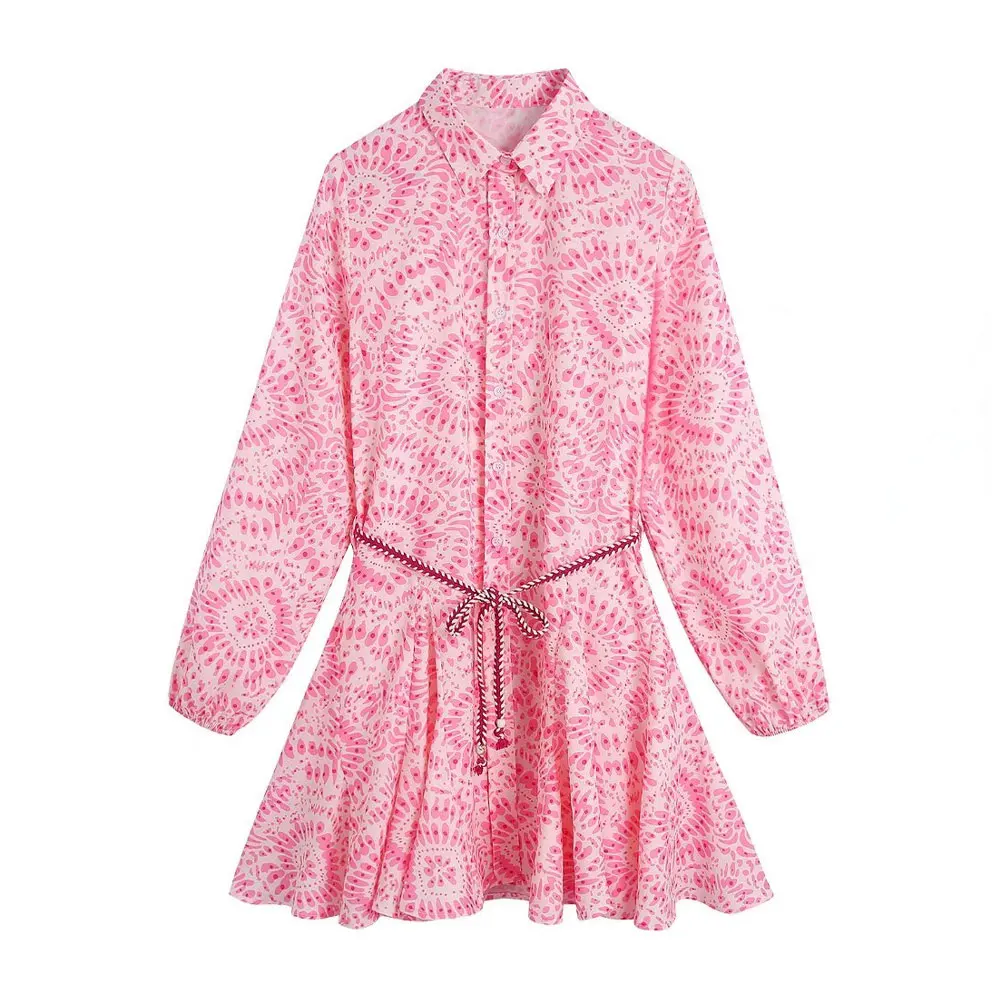 

MOYATIIY 2022 модные женские платья с оборками, милые розовые мини-платья для девочек с цветочным принтом и поясом, женские платья с рукавами-фона...