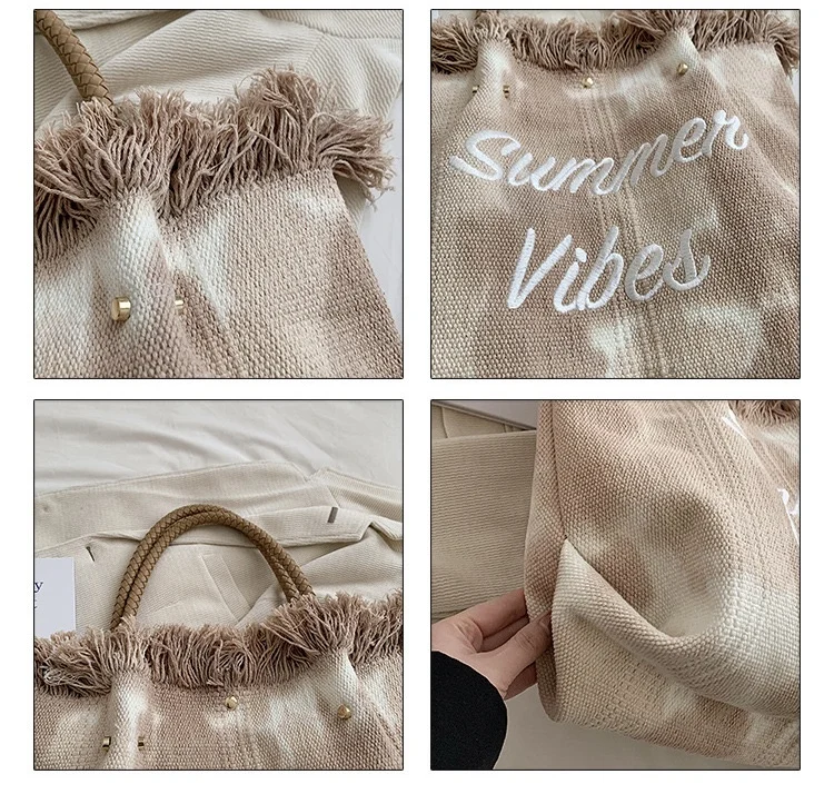 Handbag Woman Bag Design Tie Dye Color Travel Beach Tote Bag Tassel Letter Embroidery Fashion Large Capacity Shoulder Bags 2023