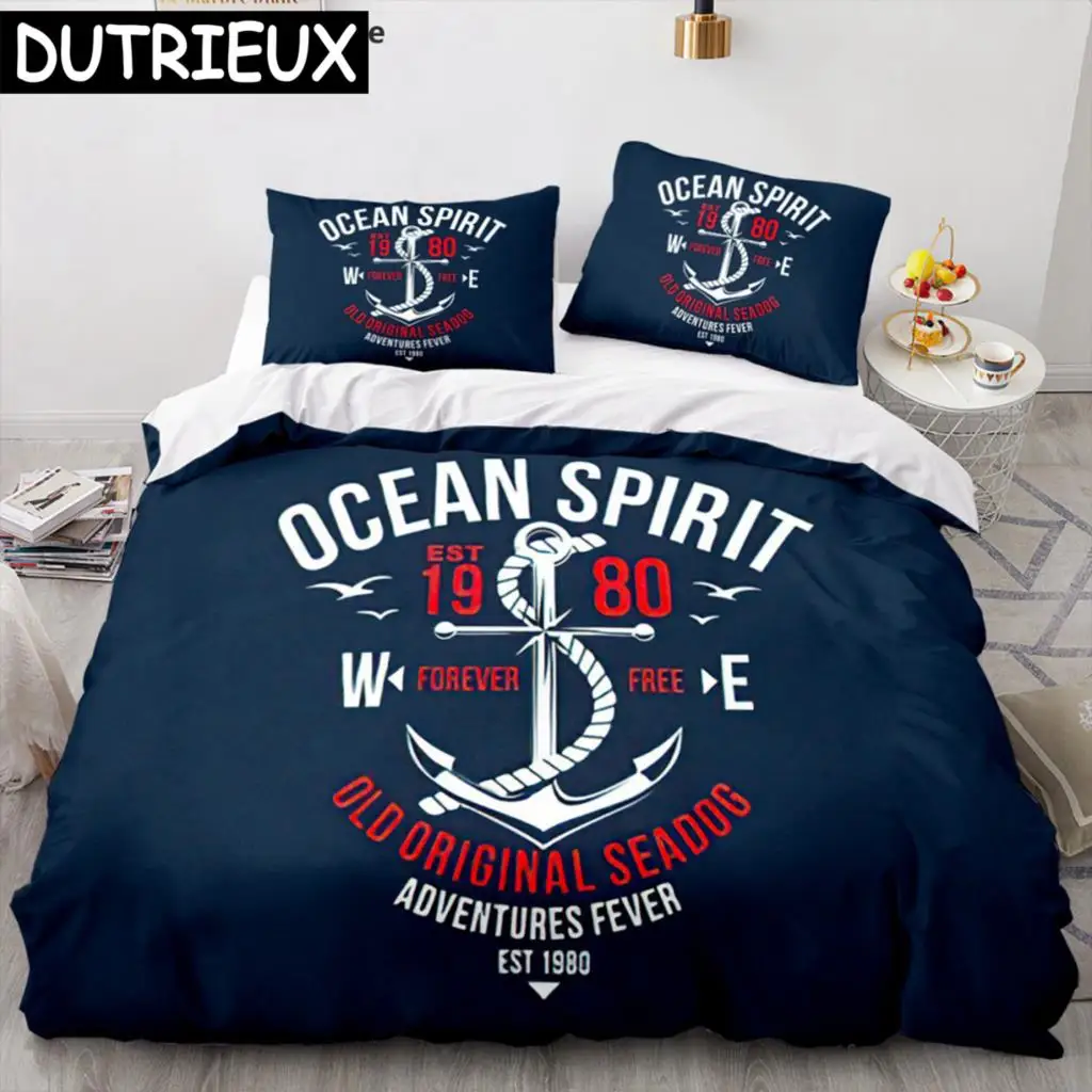 Ship Anchor Nautical 3D Duvet Cover Sea Pillowcases Quilt Cover Home Decor Gift Fashion Twin Queen King Polylester Bedding Set