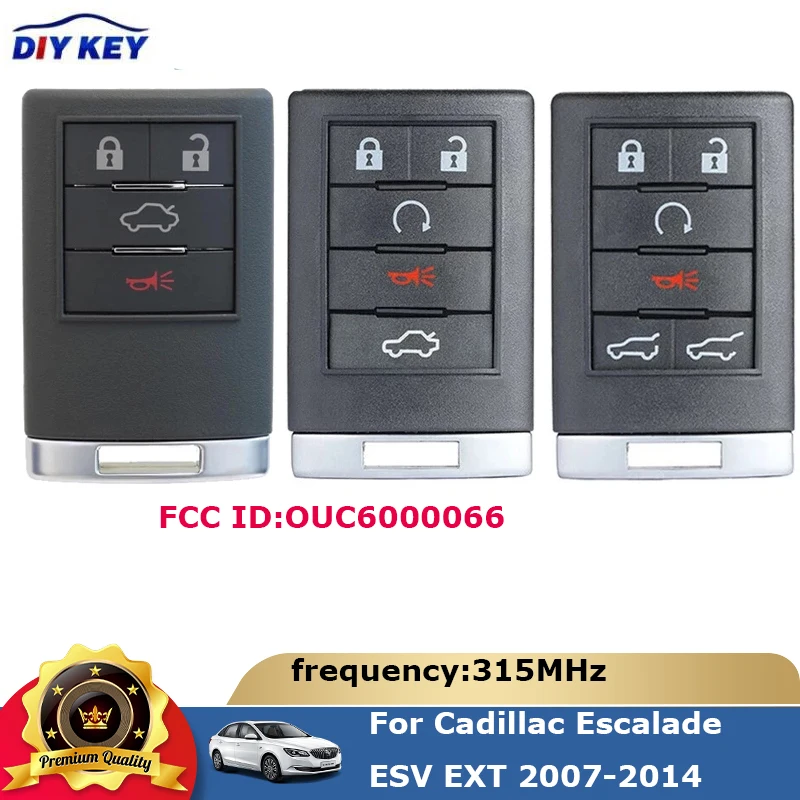 DIYKEY For Cadillac Escalade ESV EXT 2007-2014 CTS DTS Keyless Go FCC ID: OUC6000066 Remote Fob 315MHz Suv Key  4 5 6 Button