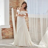luxury bridal dresses a line satin pleat wedding dress sweetheart off the shoulder buttons bride gown vestido de casamento