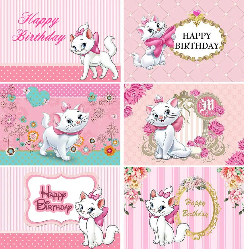 Милый Виниловый фон для детской фотосъемки с изображением кота Мари и цветов