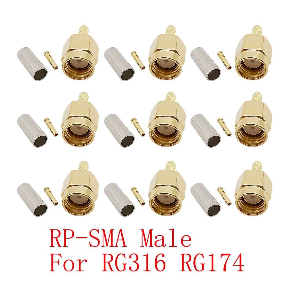 10 шт. RP SMA Штекерный разъем (гнездовой контакт) Стандартный обжим для коаксиального кабеля RG174 RG179 RG316 LMR100