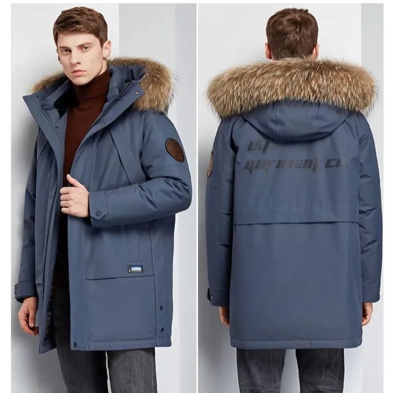 Winter 2020 new warm cotton-padded jacket fur collar  thick  jacket for men medium long  loose hooded coat