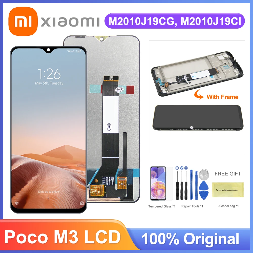 

6,53 ''Оригинальный дисплей Poco M3 M2010J19CG с рамкой, для Xiaomi Redmi 9T J19S, ЖК-дисплей, сенсорный экран, дигитайзер, замена