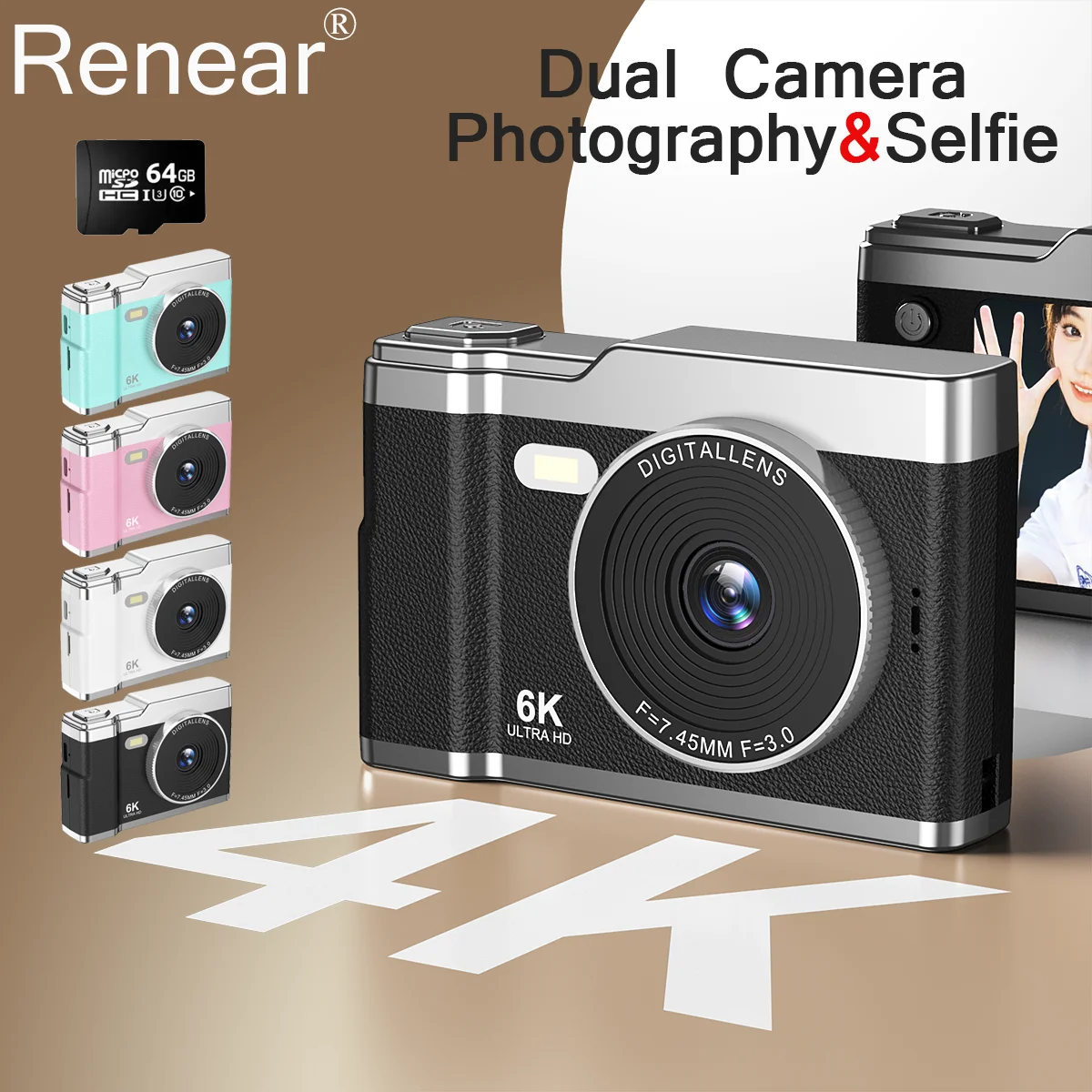 Цифровая камера полный 4K 64 МП 8X HD стабилизатор видеоизображения двойная 2