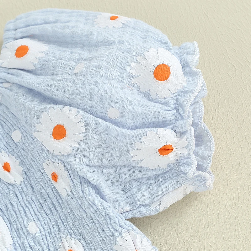 

Baby Girl Summer Romper Floral Short Sleeve Pleated Romper Jumpsuit Bodysuit with Headband Newborn Baby Clothes