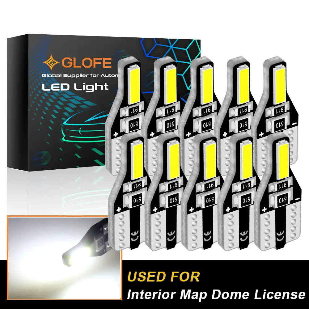 

10X Glofe 921 194 168 T10 2Smd Led Interior Light Bulbs 6000K For Camper Trailer