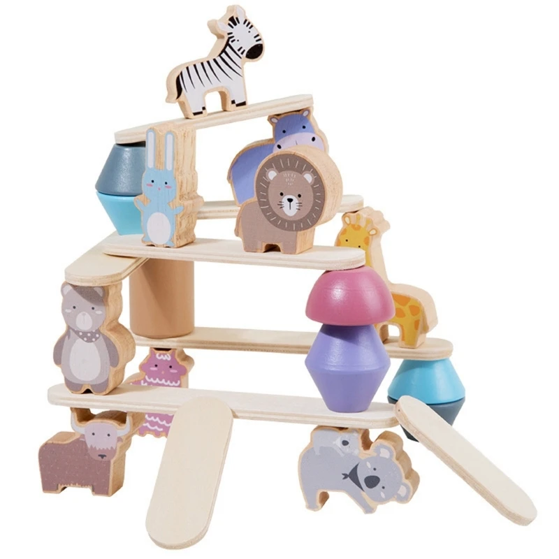 

Montessori Balanced Stacked Wooden Building Block Animal Stacking Children Educational Cognition Gifts